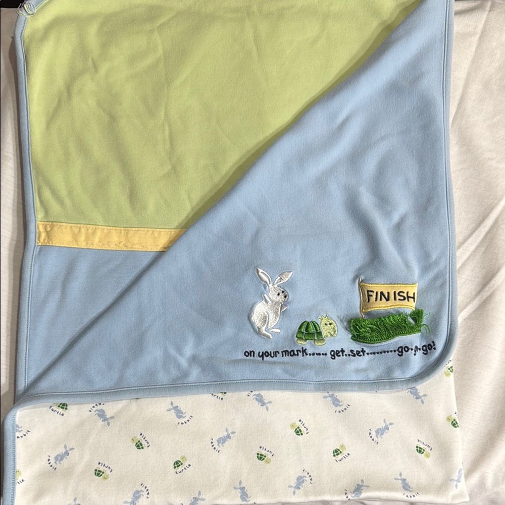 Vintage Gymboree Baby Blanket with Embroidered Design - Blue and Green
